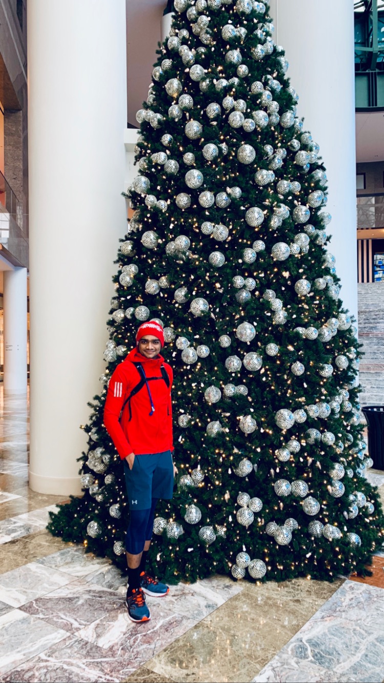 Yeswanth on a Christmas run in New York City