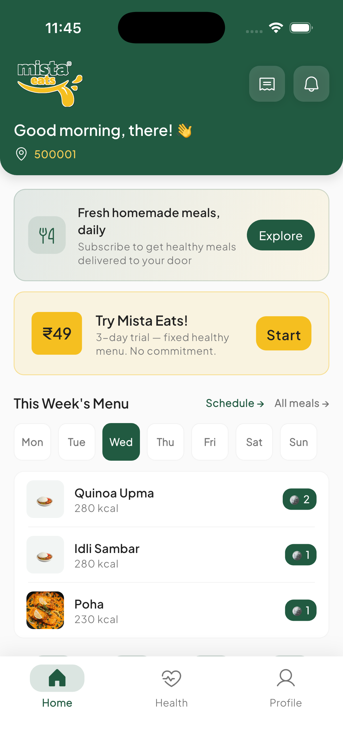 Mista Eats customer website for discovering home-food subscriptions